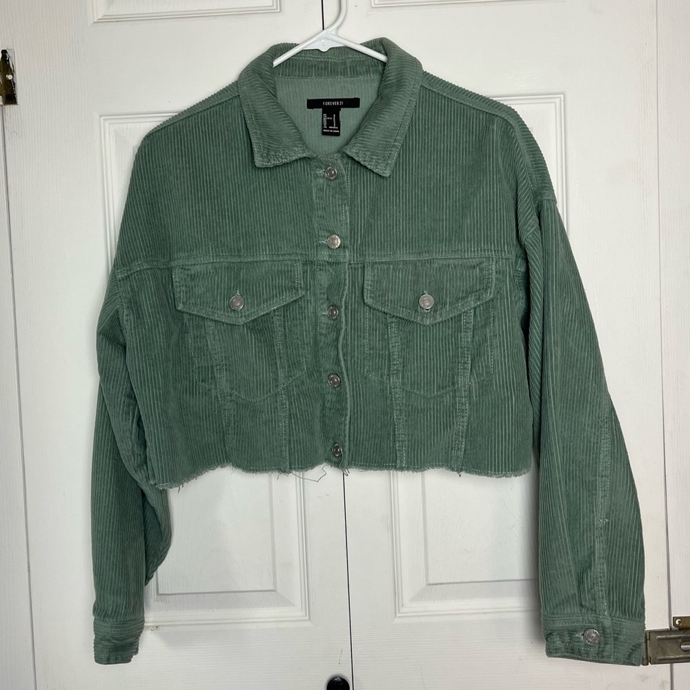 Green Corduroy Forever 21 Button Up Jacket